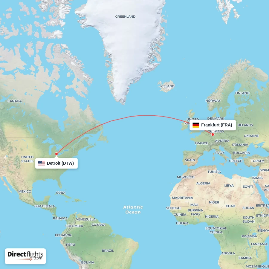 FRA - DTW route map