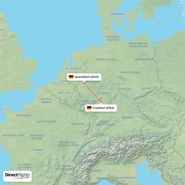 Frankfurt - Dusseldorf direct flight map