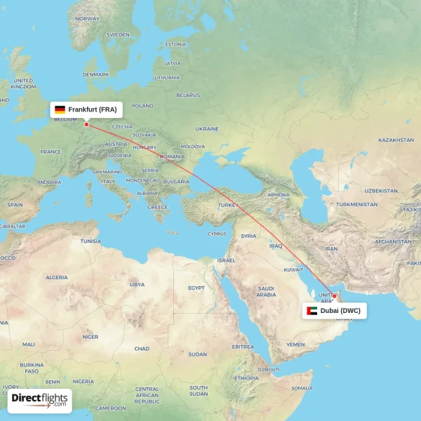 Frankfurt - Dubai direct flight map