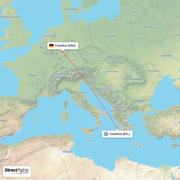 Frankfurt - Kefallinia direct flight map