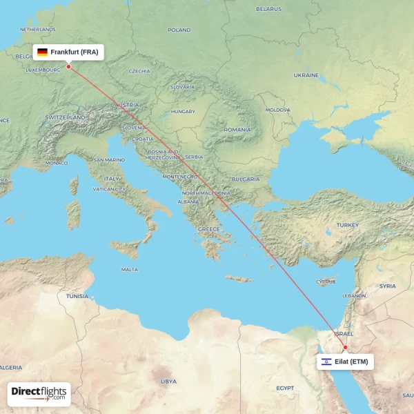 Frankfurt - Eilat direct flight map