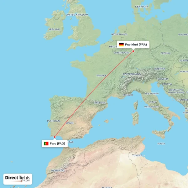 Frankfurt - Faro direct flight map