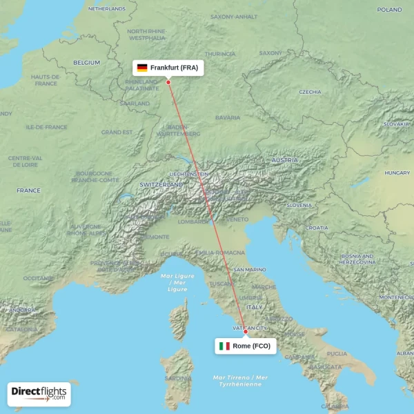 Frankfurt - Rome direct flight map