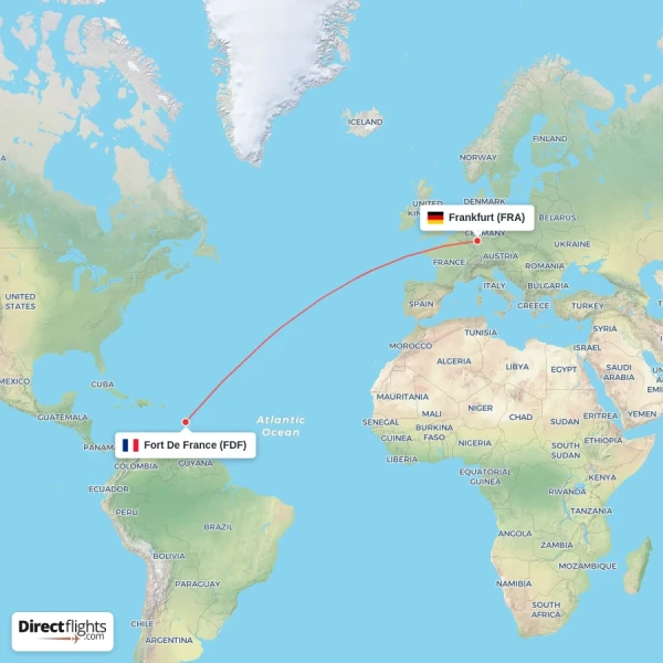 Frankfurt - Fort De France direct flight map