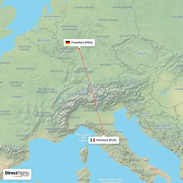 Frankfurt - Florence direct flight map