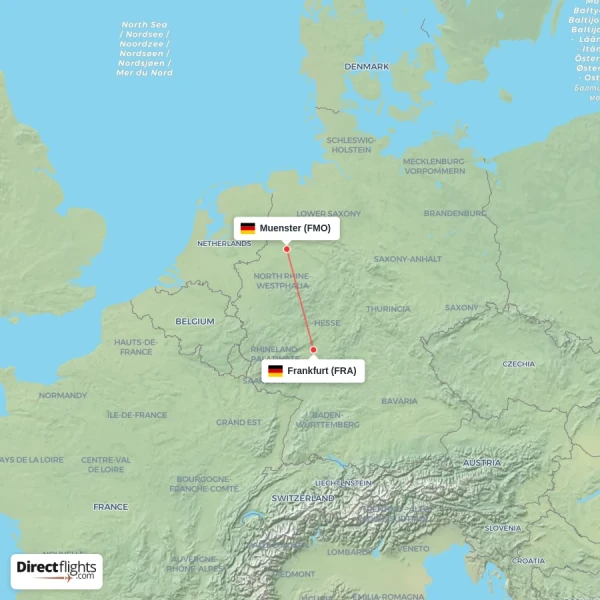 Frankfurt - Muenster direct flight map