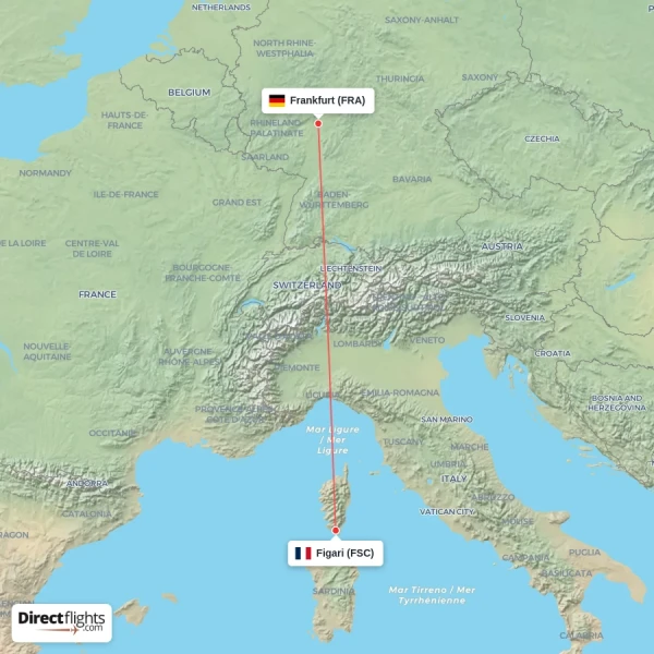 Frankfurt - Figari direct flight map