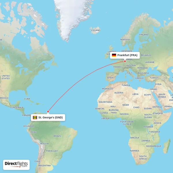 Frankfurt - St. George's direct flight map