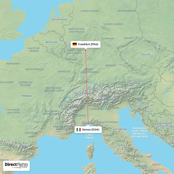 Frankfurt - Genoa direct flight map