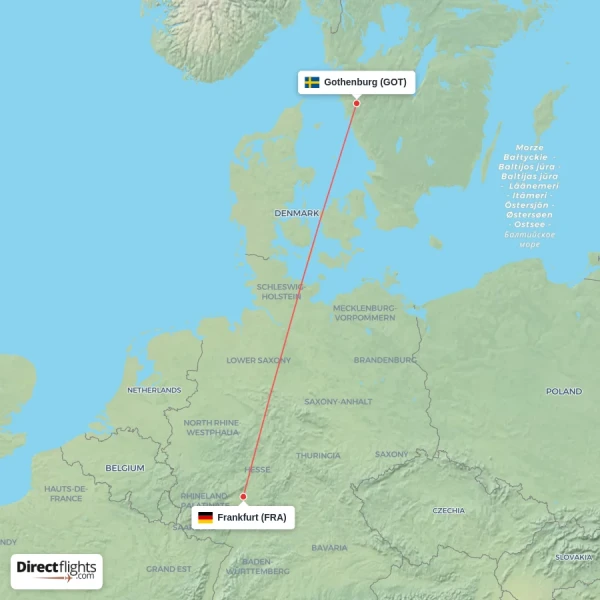 Frankfurt - Gothenburg direct flight map