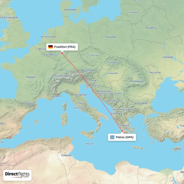 Frankfurt - Patras direct flight map