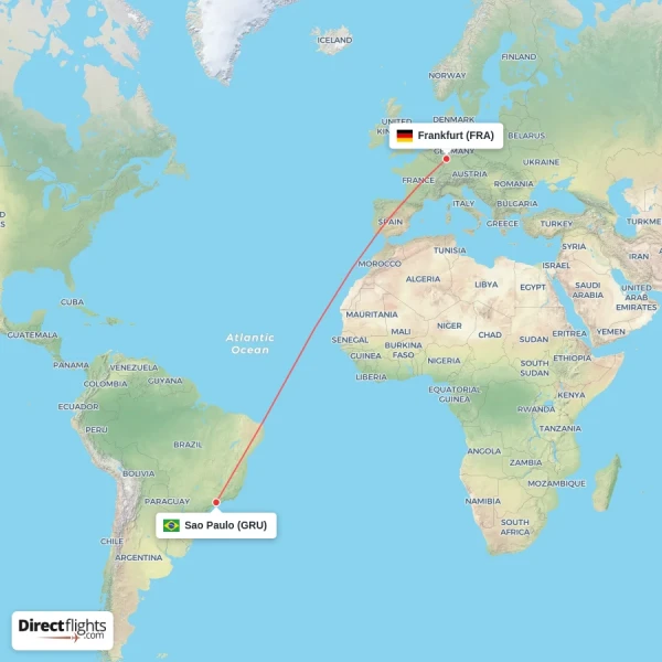 Frankfurt - Sao Paulo direct flight map