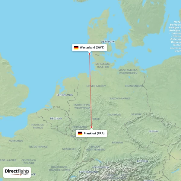 Frankfurt - Westerland direct flight map
