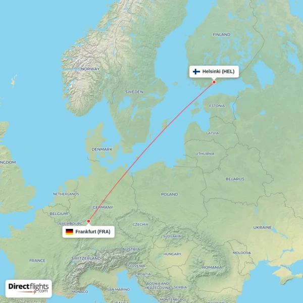 Frankfurt - Helsinki direct flight map