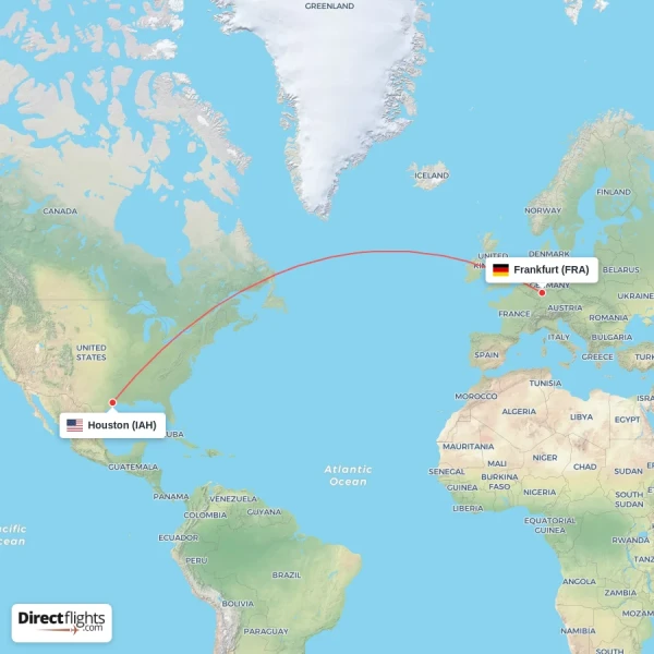 Frankfurt - Houston direct flight map