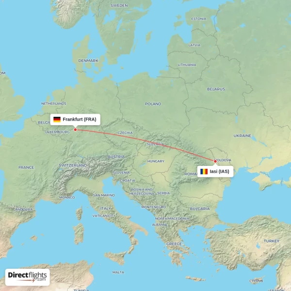 Frankfurt - Iasi direct flight map