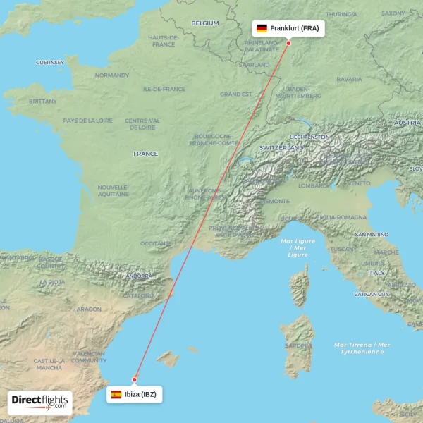Frankfurt - Ibiza direct flight map