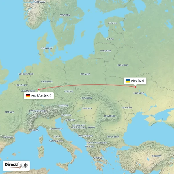 Frankfurt - Kiev direct flight map