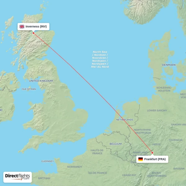 Frankfurt - Inverness direct flight map