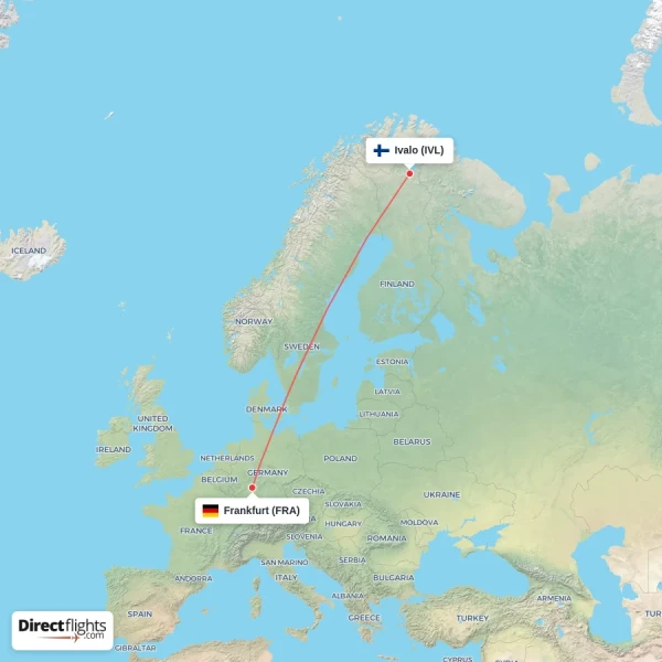 Frankfurt - Ivalo direct flight map