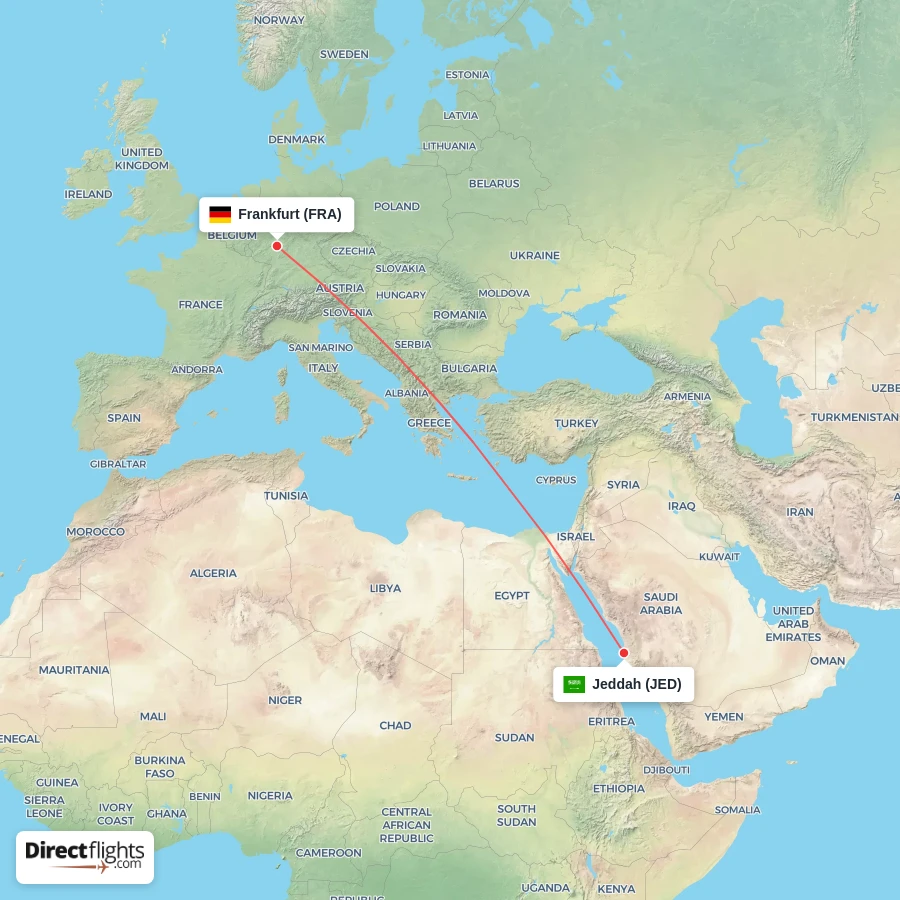 FRA - JED route map