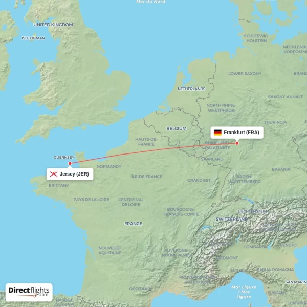 Frankfurt - Jersey direct flight map
