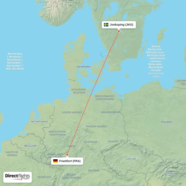 Frankfurt - Jonkoping direct flight map