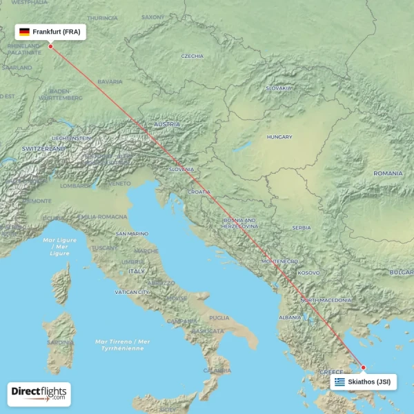 Frankfurt - Skiathos direct flight map