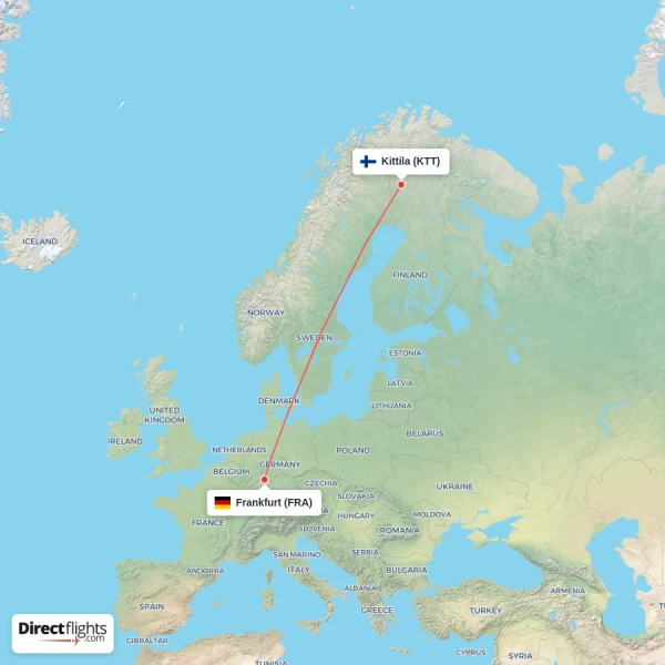 Frankfurt - Kittila direct flight map