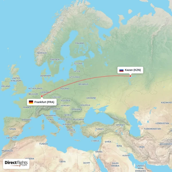 Frankfurt - Kazan direct flight map