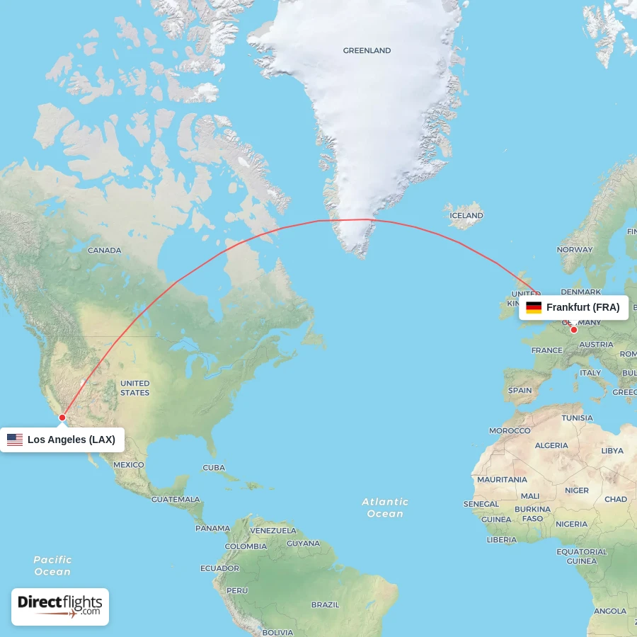 FRA - LAX route map