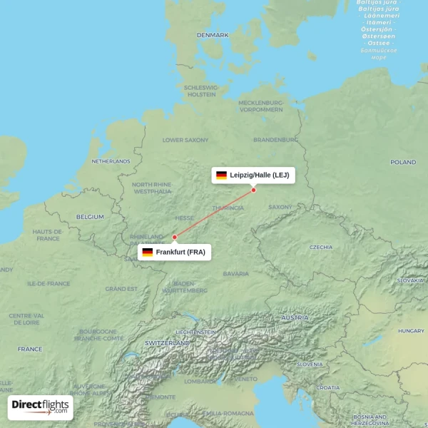 Frankfurt - Leipzig/Halle direct flight map