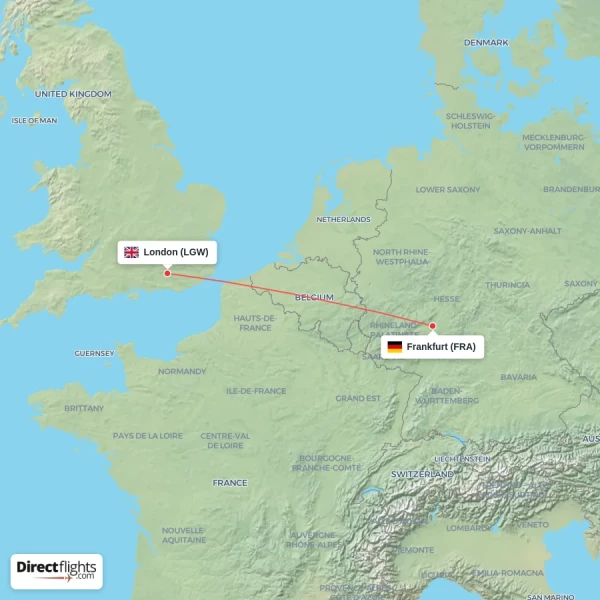 Frankfurt - London direct flight map
