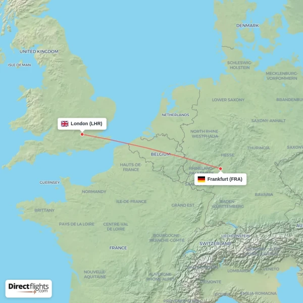 Frankfurt - London direct flight map