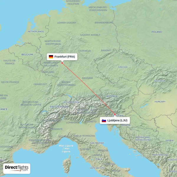 Frankfurt - Ljubljana direct flight map