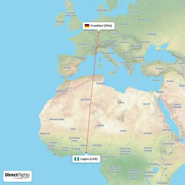 Frankfurt - Lagos direct flight map