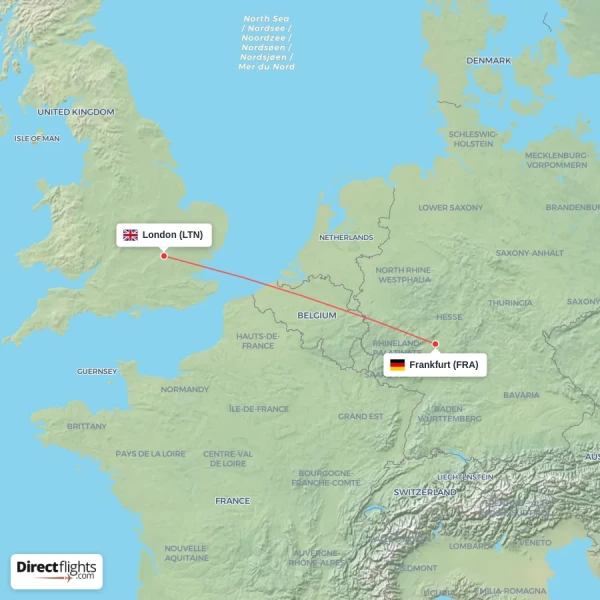 Frankfurt - London direct flight map