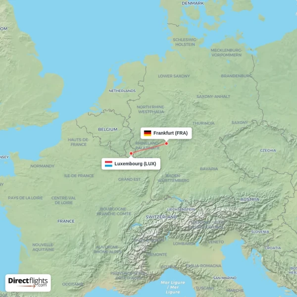 Frankfurt - Luxembourg direct flight map