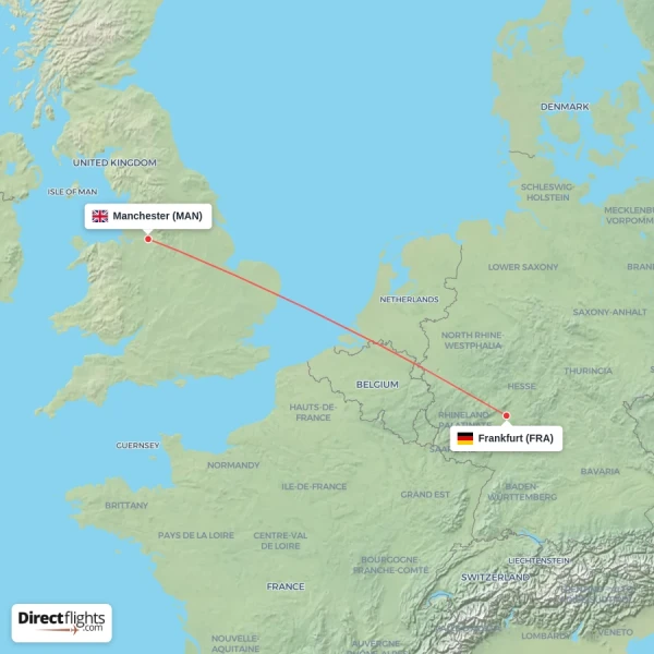 Frankfurt - Manchester direct flight map