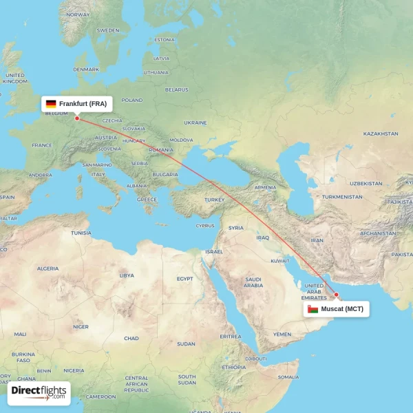 Frankfurt - Muscat direct flight map