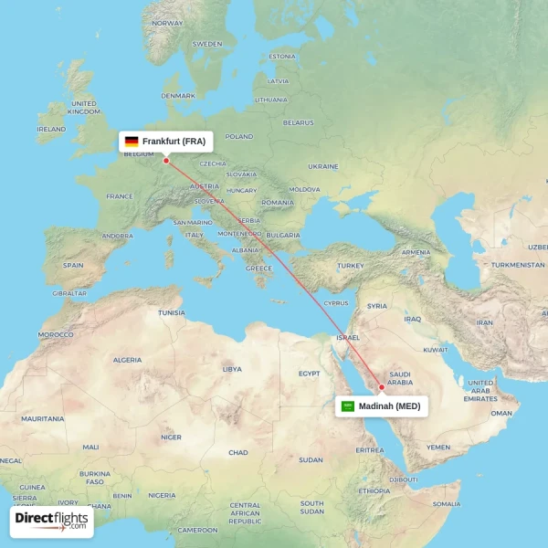 Frankfurt - Madinah direct flight map