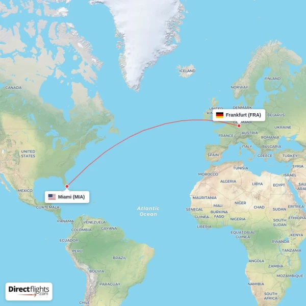 Frankfurt - Miami direct flight map