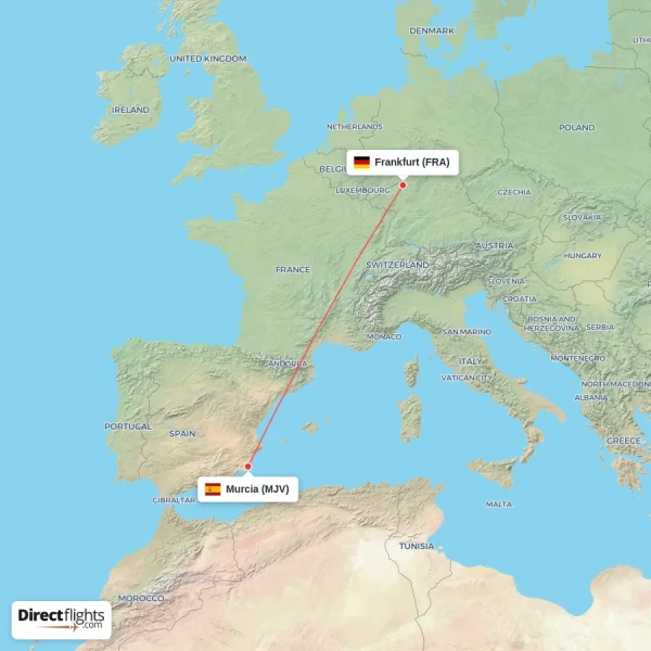 Frankfurt - Murcia direct flight map
