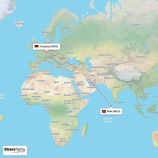 Frankfurt - Male direct flight map