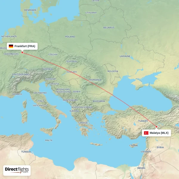 Frankfurt - Malatya direct flight map