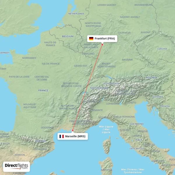 Frankfurt - Marseille direct flight map