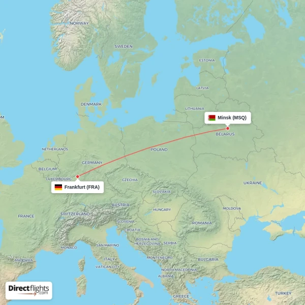 Frankfurt - Minsk direct flight map