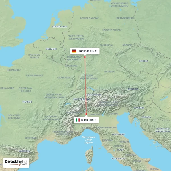 Frankfurt - Milan direct flight map