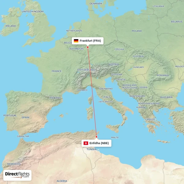 Frankfurt - Enfidha direct flight map
