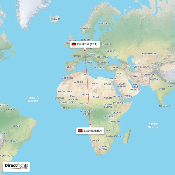Frankfurt - Luanda direct flight map